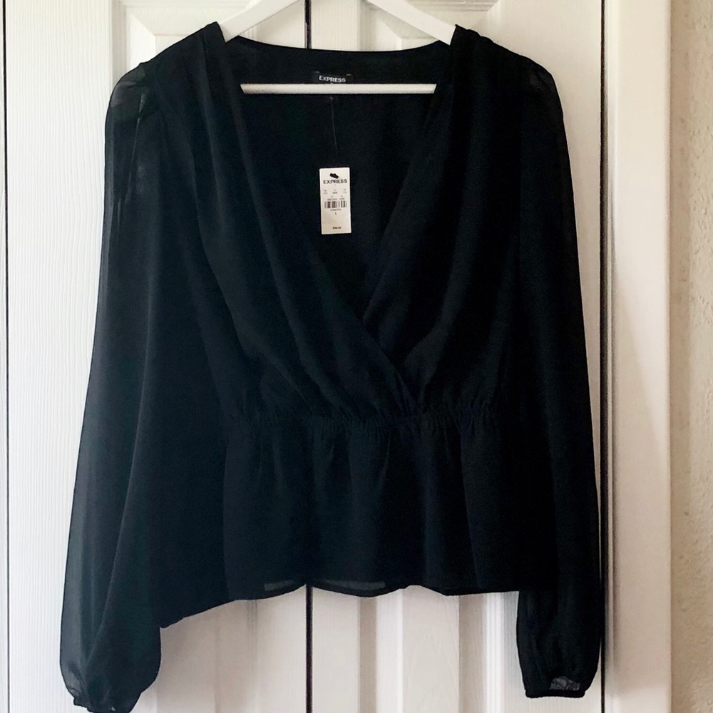 Express long sleeved black sheer blouse